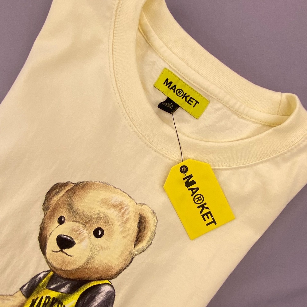 Market Random Workshop Bear Tee Mens Large Cream Graphic Short Sleeve Streetwear